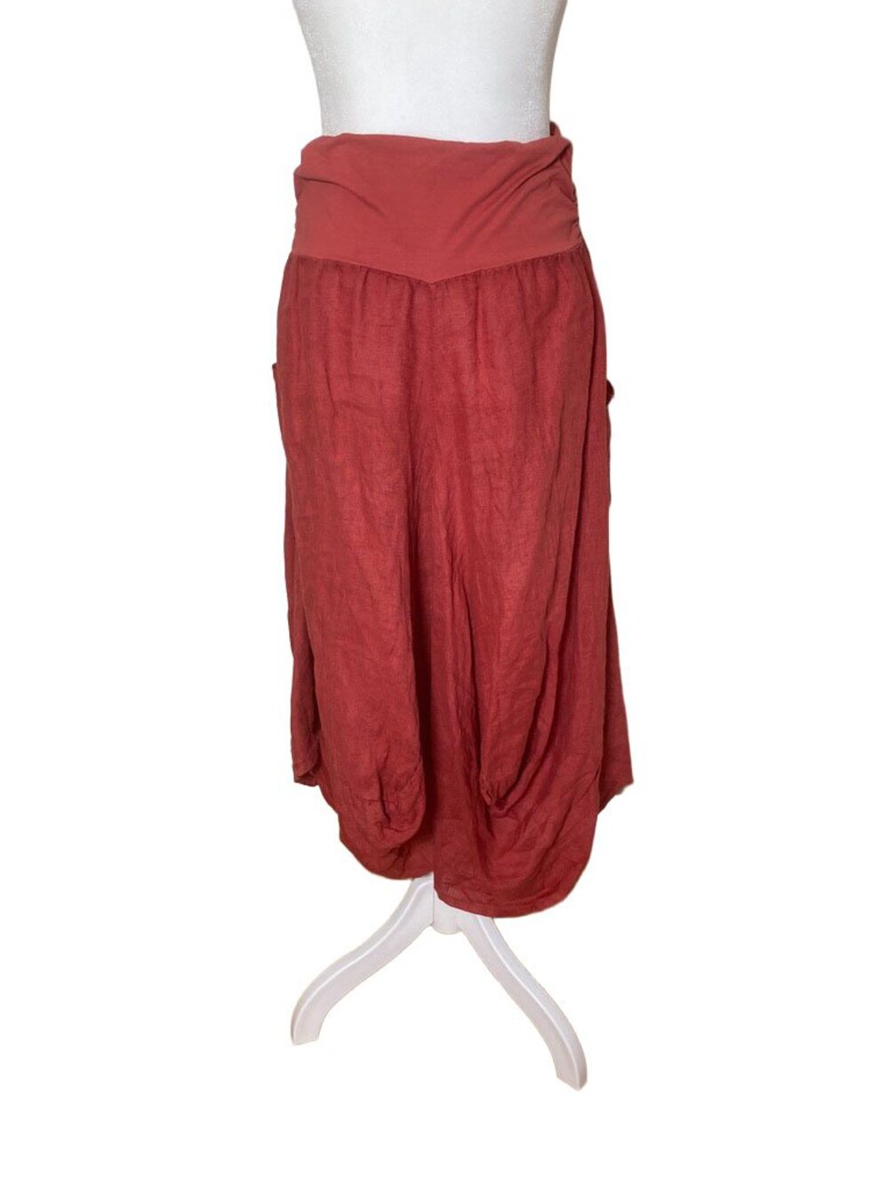 Inizio Linen Magice pocket Skirt M • Cherry Red • A-Line Pockets Made in Italy - Picture 3 of 5